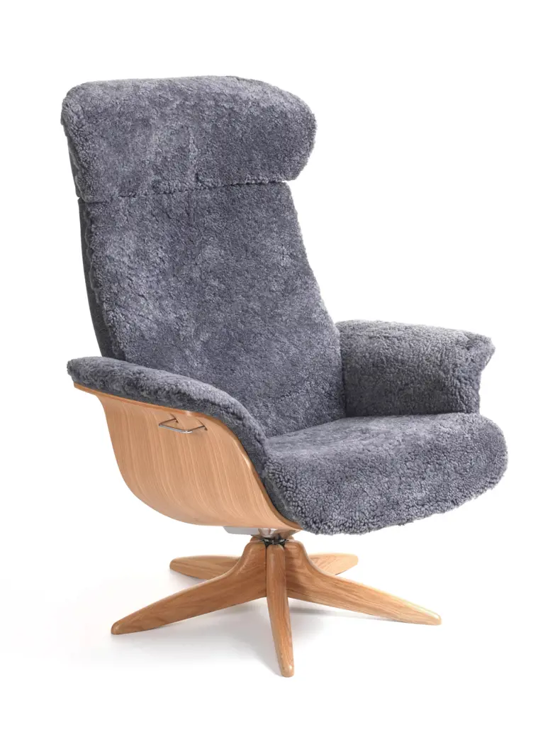 Timeout Wood Swivel Reclining Chair Sheepskin
